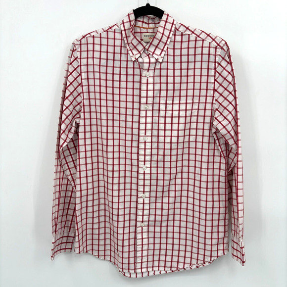 Dockers Other - Dockers Mens Red White Plaid Button Down Shirt Medium Long Sleeve Classic Preppy